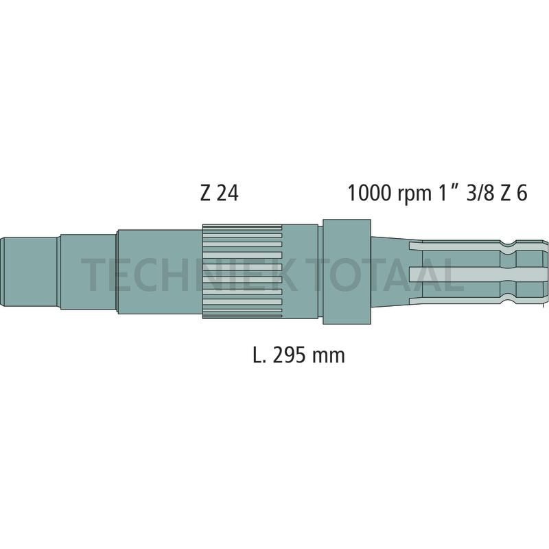 Aftakas-eindstuk 1 3/8 inch, 6 splines, 295 mm, 1000 omw./min, foto 2 van 2