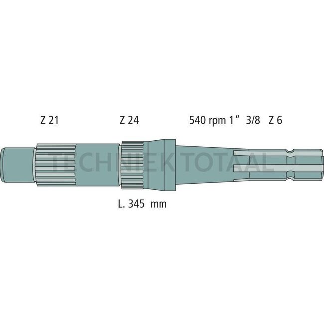 GRANIT As PTO shaft 345 mm, 1 3/8 inch 6 spline, 540 rpm. Massey Ferguson