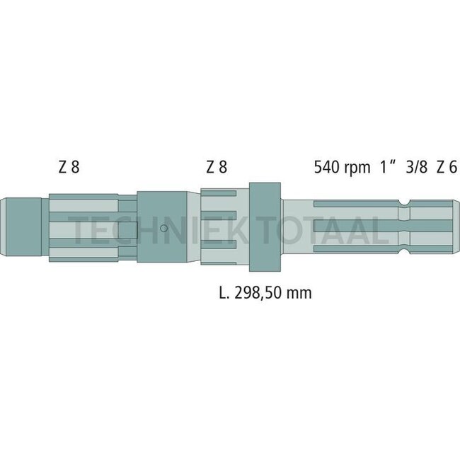 GRANIT Aftakas-eindstuk 298 mm, 1 3/8" 6 spline, 540 omw./min