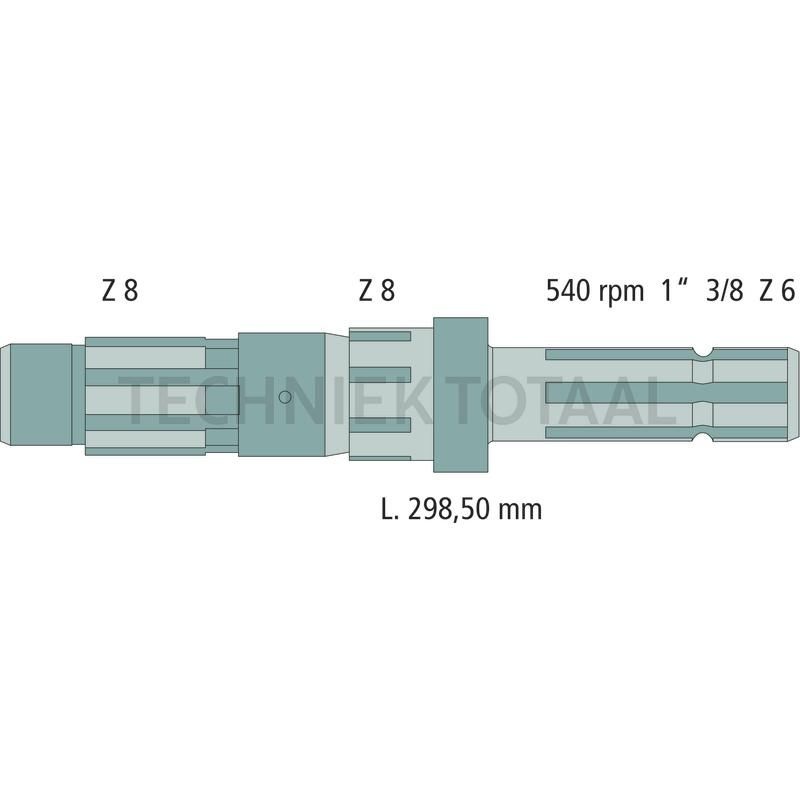 GRANIT Aftakas-eindstuk 298 mm, 1 3/8" 6 spline, 540 omw./min, foto 2 van 2