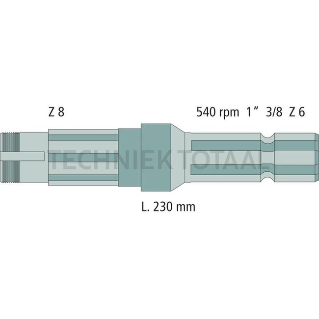 GRANIT PTO shaft end piece - 70818001, 7700012302, 7700502890 | Version: Length 230 mm, 1 3/8", 6 splines, 540 rpm