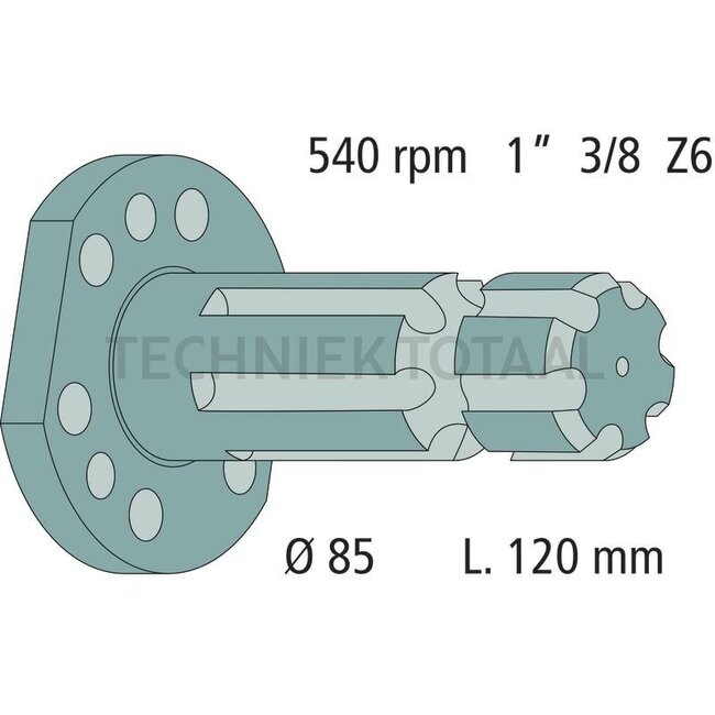 GRANIT Zapfwellenendstück 120 mm, 1 3/8" 6 Keilnuten, 540 U/min. Lamborghini