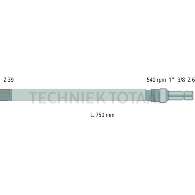 GRANIT PTO shaft end piece 1 3/8 inch, 6 splines, 750 mm, 540 rpm Renault