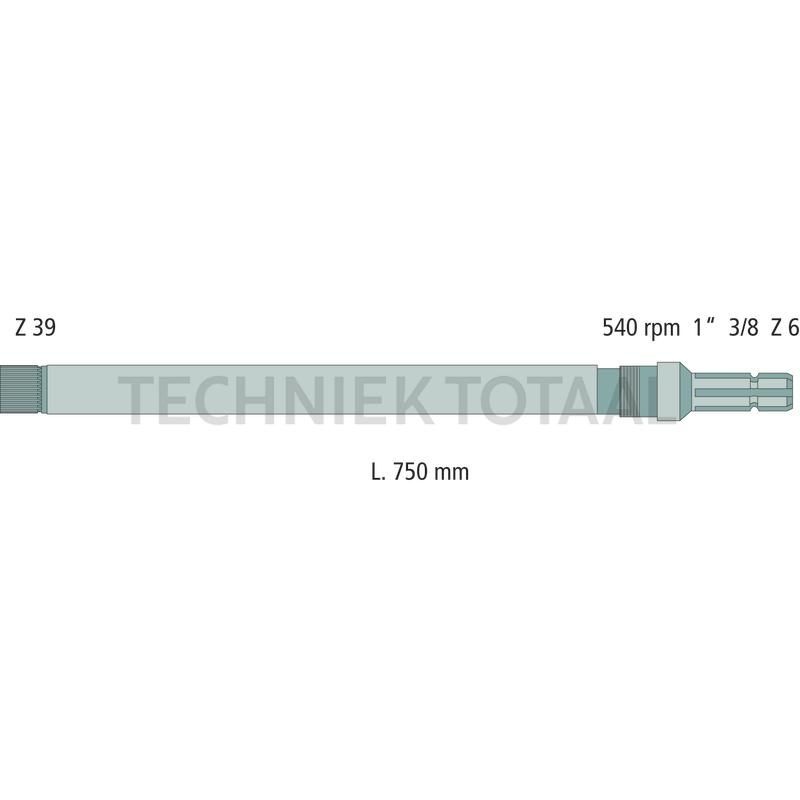 GRANIT Aftakas-eindstuk 1 3/8 inch, 6 splines, 750 mm, 540 omw./min Renault, foto 2 van 2
