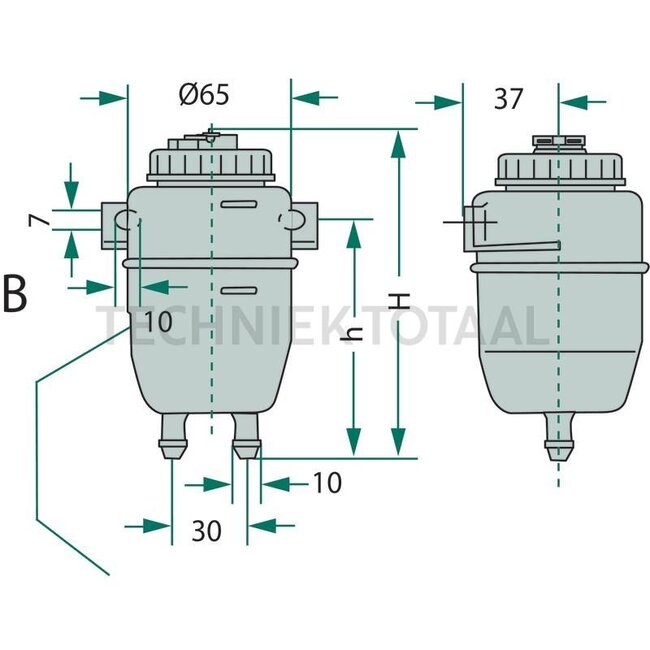 GRANIT Remvloeistof 2-kamer-reservoir voor 10 mm slangaansluiting - 71704060 | h: 95 mm | Nominaal volume: 0,25 l | Afbeelding: A | H: 128,5 mm