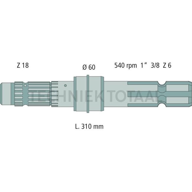 GRANIT Zapfwellenendstück 1 3/8 Zoll, 6 Keilnuten, 310 mm, 540 U/min