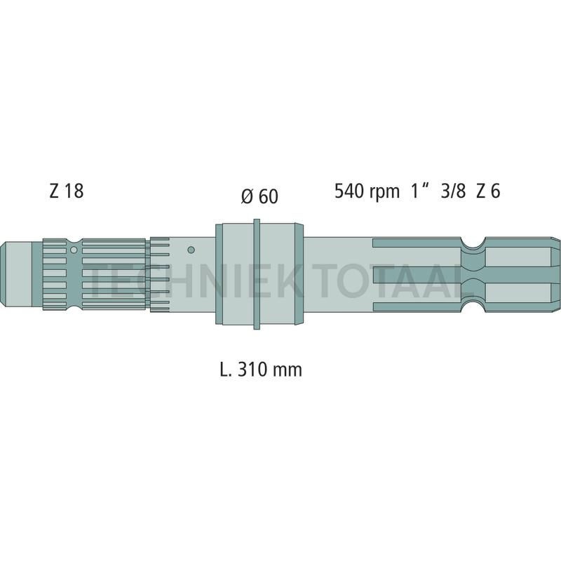 Aftakas-eindstuk 1 3/8 inch, 6 splines, 310 mm, 540 omw./min, foto 2 van 2