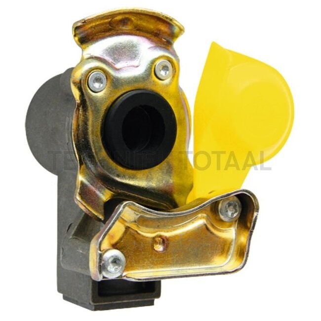 Wabco Luchtdrukkoppeling - 8289522010030, 9522010030 | Uitvoering: geel, remleiding, met filter | Aansluitdraad: M16 x 1,5 | Aansluiting: M16 x 1,5 binnendraad | Max. werkdruk: 8,5 bar | Voertuig/toepassing: aanhanger, rem, geel