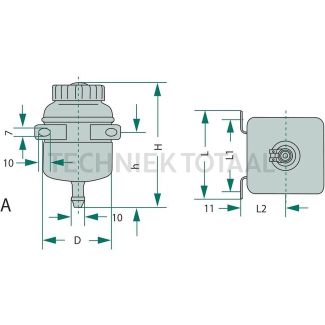 GRANIT Expansion tank For hose connection - 71703350849033 | Nominal volume: 0,5 l | Fig.: A | D: 64 mm | H: 115 mm | h: 70 mm | L: 98 mm | L1: 78 mm | L2: 40 mm