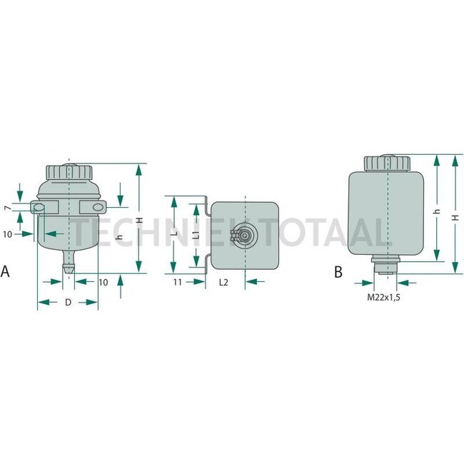 Reservoir slangaansluiting DOT4, 0,15 liter, Ø 65 mm, hoogte 119 mm