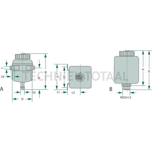 Expansion tank 0,5 l, Ø 80 mm, H 171 mm, intermediate part Ø 9 mm