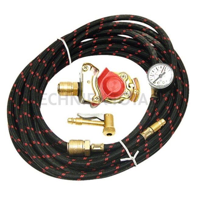 GRANIT Tyre inflation hose with pressure gauge - 8275-855408M | Version: Hose 8 m long, connector head and lever plug with valve, with pressure gauge 0 - 10 bar | Contents: Hose 8 m long, connector head and hose fitting, pressure gauge 0-10 bar
