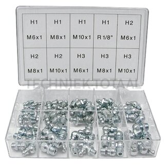 Pressol Smeernippel-assortiment H1, H2, H3 M6x1 - M10x1, G 1/8" - 70-delig