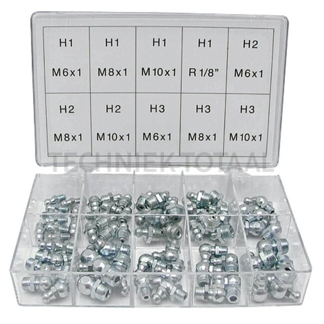 Pressol Sortiment Schmiernippel H1, H2, H3 M6x1 - M10x1, G 1/8" - 70-teilig