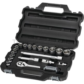 GRANIT BLACK EDITION Steckschlüsselsatz 1/2 Zoll 10 - 32 mm, Ratsche 72 Zähne - 20 teilig