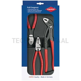 KNIPEX Tangenset 3-delig: 1x krachtcombinatietang 180 mm, 1x krachtzijsnijtang 160 mm, 1x waterpomptang Cobra® 250 mm
