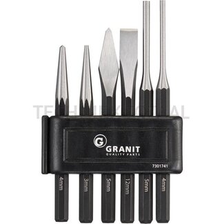 GRANIT BLACK EDITION Schar- und Splinttreiber-Satz achteckig 9,5 mm - 6-teilig