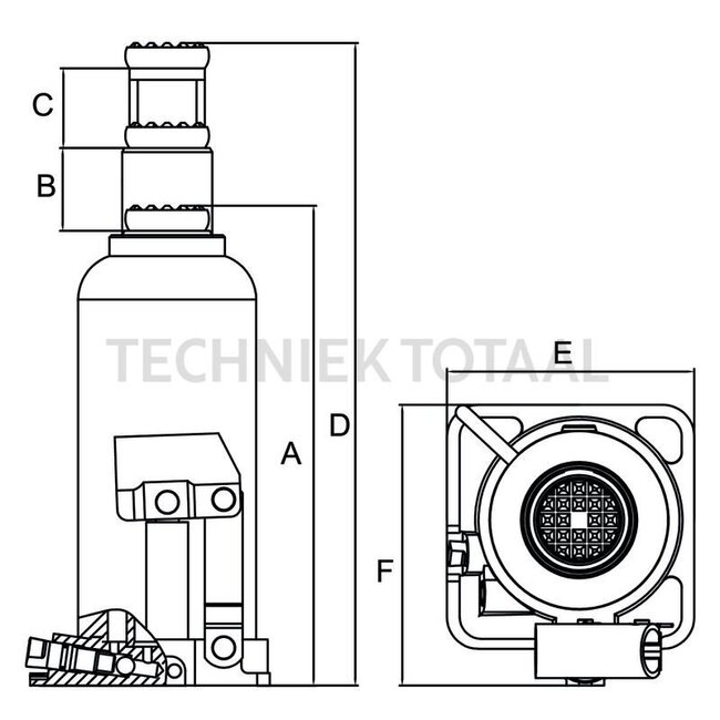 Jack 10t, 222 mm, with thread extension on the piston
