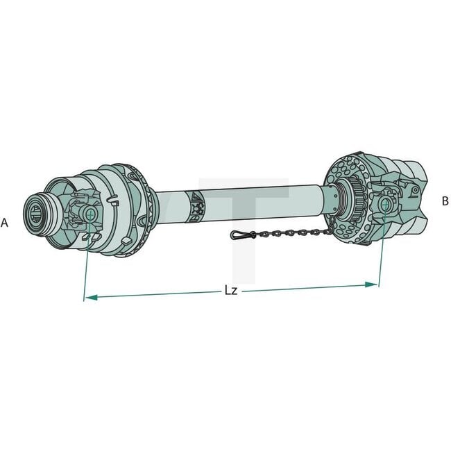 Walterscheid Aandrijfas front PTO - 395800122, 113170, 1113170, 691672, 1691672, 1800122 | Grootte: 2480 | Lz (mm): 1210 | A (profiel): 1 3/8", 6 spline | B (profiel): 1 3/8", 6 spline | Profielbuissparing: 1bGA/2aG | Kruisgrootte A-profiel (mm): 32 x 76 x 27 x 94 | K