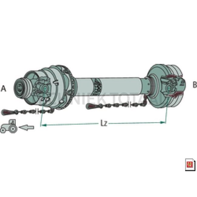 Walterscheid PTO shaft, wide angle at one end 1210 mm, size 2380, 38/60 pk