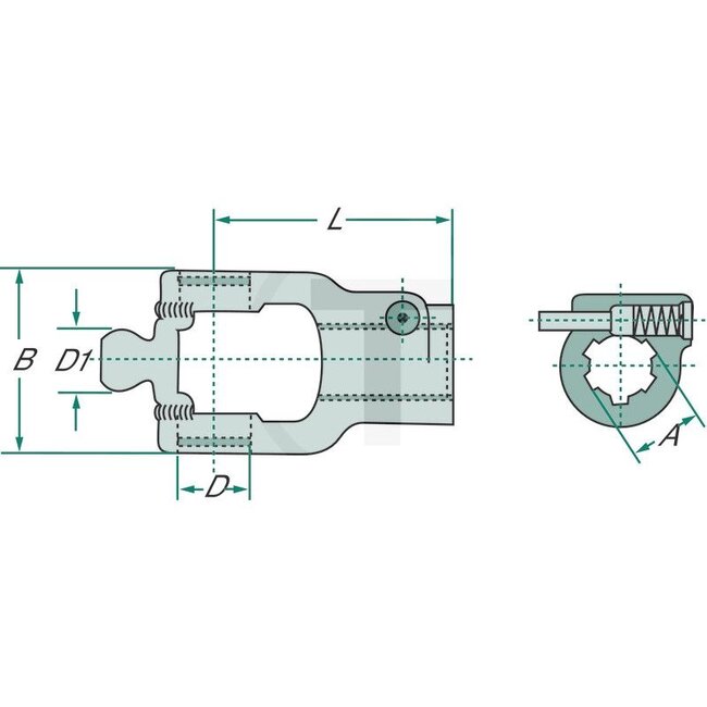 Walterscheid Quick-release yoke - 395366838, 1366838, 366838, 21.10.810 | Size: 2380 | A (profile): 1 3/8" 6 splines | B (mm): 84 | D (mm): 27 | D1 (mm): 24 | L (mm): 107 | For series W