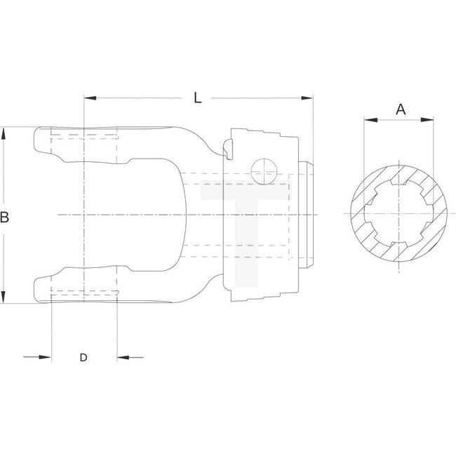 Walterscheid Aansluitgaffel - 395133836, 35.83.30, 133836, 1133836 | Grootte: 2400 | A (profiel): 1 3/8", 6 spline | B (mm): 86 | D (mm): 32 | L (mm): 112 | Voor W serie