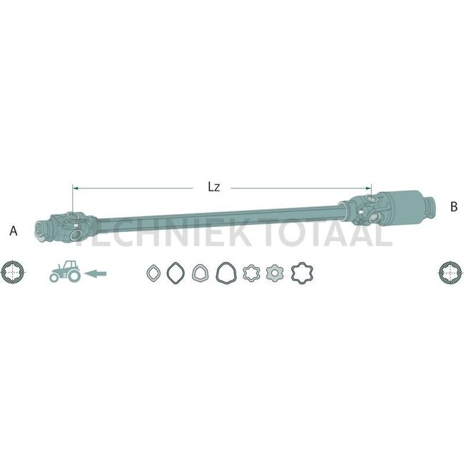 ROTARO PTO shaft with radial pin clutch 1210 mm, 34 / 55 pk, triangular