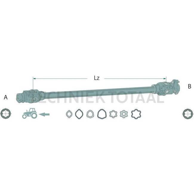 ROTARO Aftakas met breekboutkoppeling 1210 mm, 34 / 55 pk, citroen