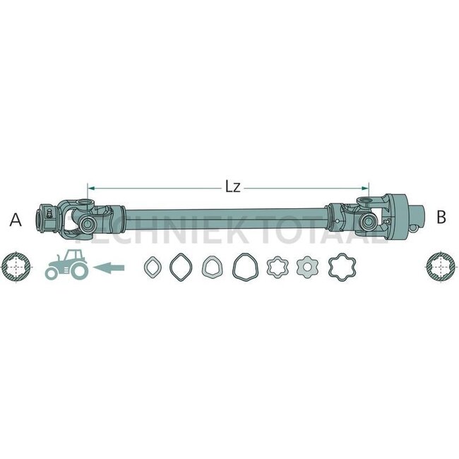 ROTARO Aftakas vrijloop rechtsdraaiend 1210 mm, 50 / 77 pk, citroen