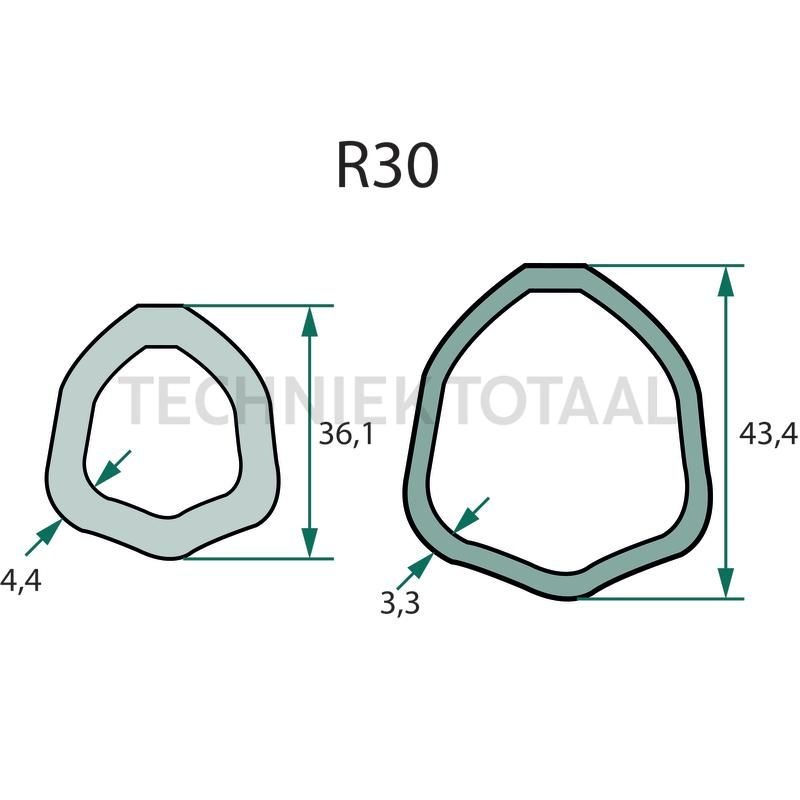 ROTARO Aftakas 1 3/8" 6 spline, 710 mm, R30, driehoekig, foto 2 van 2