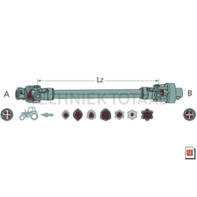 ROTARO PTO shaft with overrunning clutch anticlockwise R30 860 mm, lemon, 50 / 77 pk