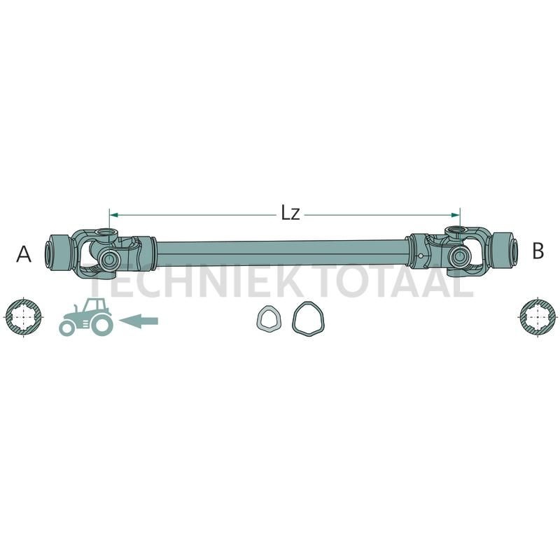 ROTARO Aftakas R70 1210 mm, 1 3/4 inch 6 spline, 100 / 156 pk, foto 2 van 2
