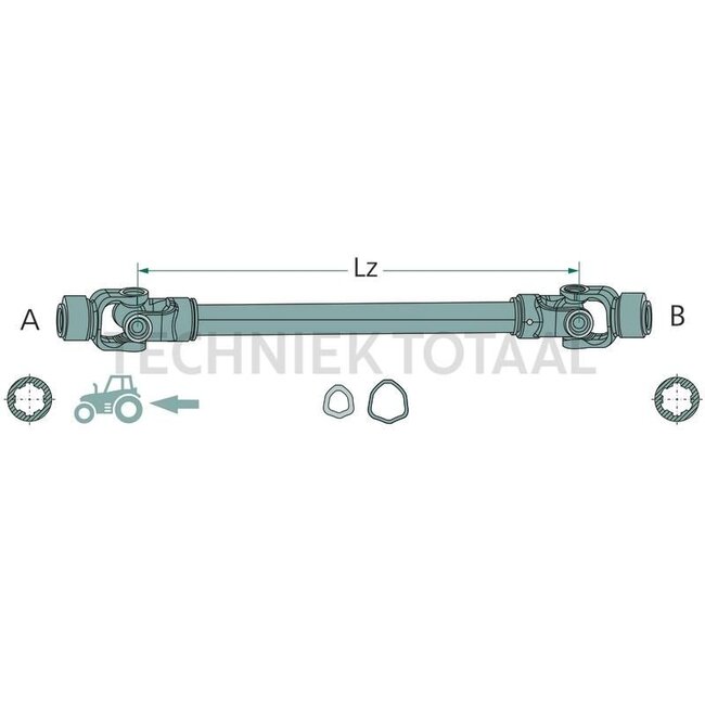 ROTARO PTO shaft R70 1210 mm, 1 3/8 inch 6 spline, 100 / 156 pk