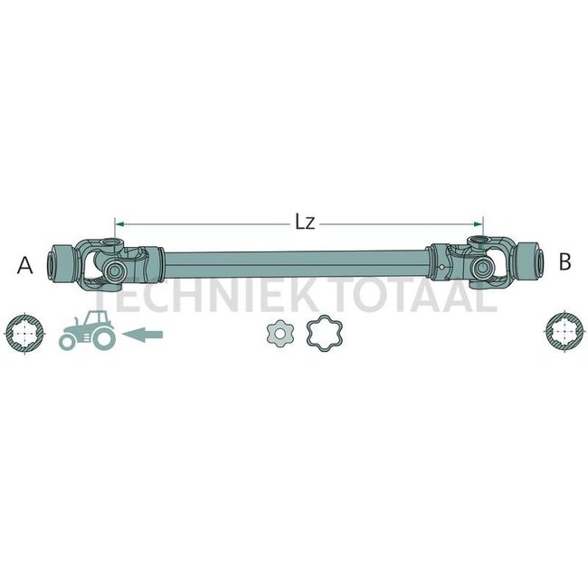 ROTARO Aftakas 1 3/8" 6 spline, 1210 mm, R90, 129 / 200 pk