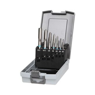 Labor Maschinen-Gewindebohrerset DIN371/376 HSS-G Durchgangsbohrungen 7-teilig Kunststoff M3–M12