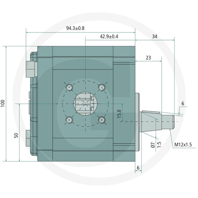 GRANIT Hydraulikpumpe ggf. Welle kürzen, um Schäden am Wasserkasten zu vermeiden. - 25999035, 3145248R93, 1986963C1, 0510415301, 0510415303, 0510415306, 0510415311, AL37753, AL10681, G231941010010 | Fördervolumen: 8 cm³/U | Antriebswelle: Kegel 1:5, Ø 17 x 17