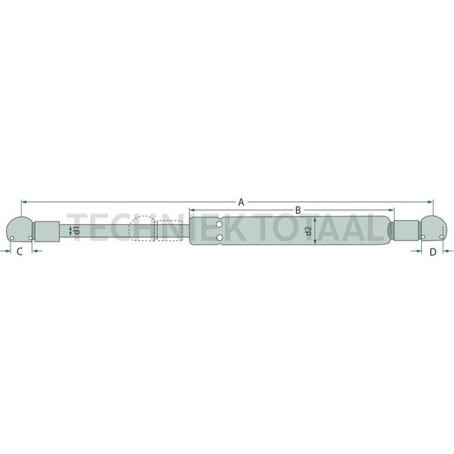 GRANIT GRANIT gas strut - 65498158, 1-34-701-577, 700317 | Newtons: 300 | A: 500 mm | B: 250 mm | C: 8 mm | D: 8 mm | To fit: door | Form: 2