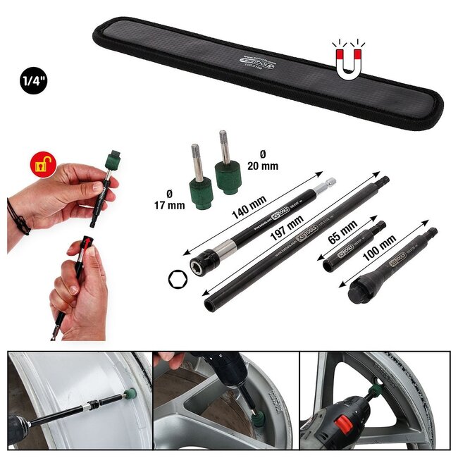 KS Tools Ventielzitting-reinigingsgereedschapset voor aluminiumvelgen - 7 delig - 100.5100