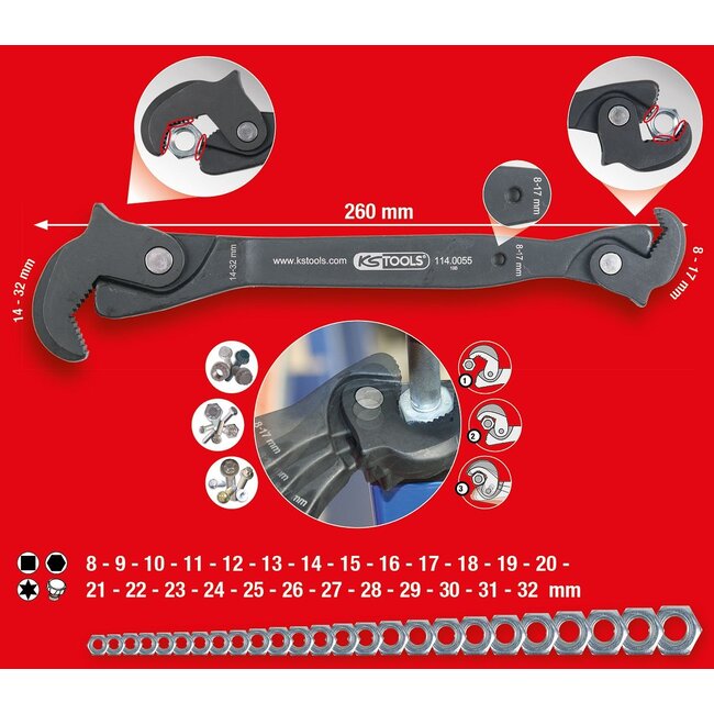 KS Tools Eenhand-multifunctionele sleutel - 8-17/14–32mm - 114.0055