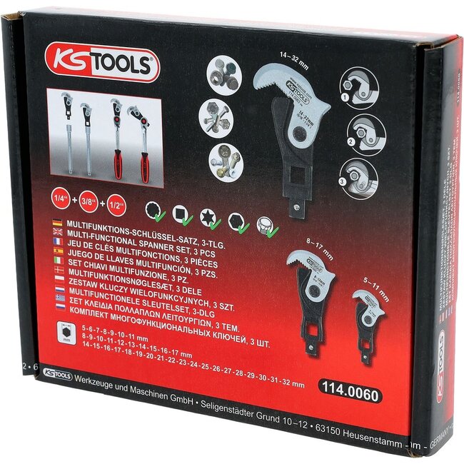 KS Tools 1/4"+ 3/8"+ 1/2" multifunction spanner set, 3 pcs - 114.0060