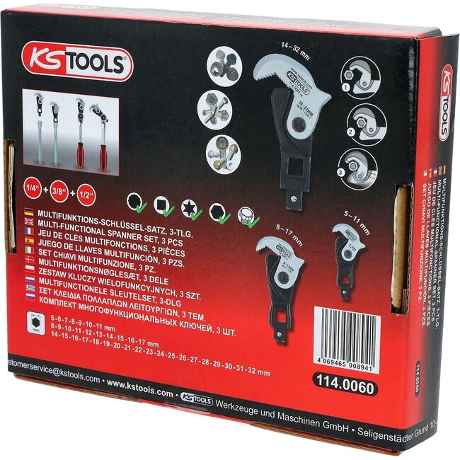 KS Tools 1/4" + 3/8" + 1/2" Multifunktions-Schlüssel-Satz, 3-tlg - 114.0060
