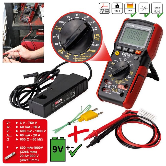 KS Tools Digital multimeter incl. test probes with integrated impact protection - 117.0215