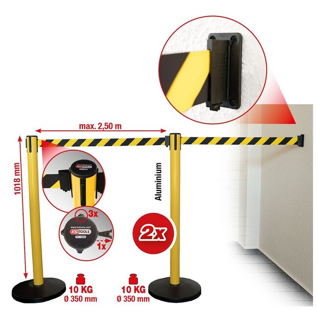 KS Tools Poteau à sangle de délimitation, sangle noire-jaune - 117.1555