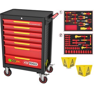 KS Tools ECOline Werkstattwagen mit 42 isolierten Werkzeugen für Hybrid- und Elektrofahrzeuge