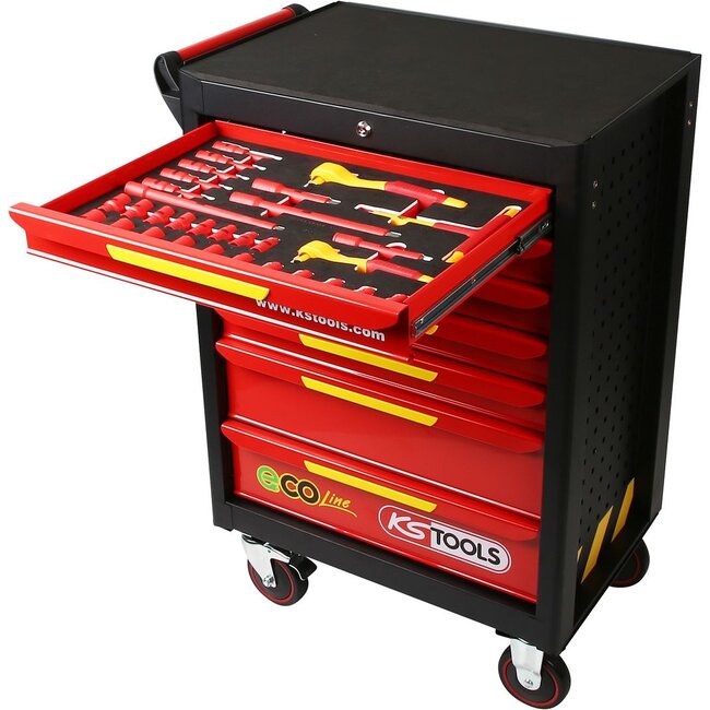 KS Tools ECOline workshop trolley with 42 insulated tools for hybrid and electric vehicles - 117.6144