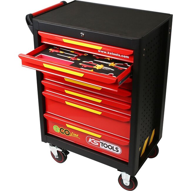 KS Tools ECOline workshop trolley with 42 insulated tools for hybrid and electric vehicles - 117.6144