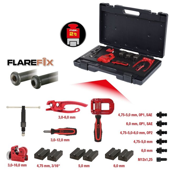 KS Tools FLAREFIX 1 universal brake pipe flaring tool set with hydraulic spindle, 16 pcs - 122.1290