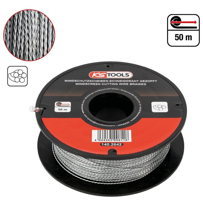 KS Tools Windshield cutting wire braided, 50 m - 140.2642