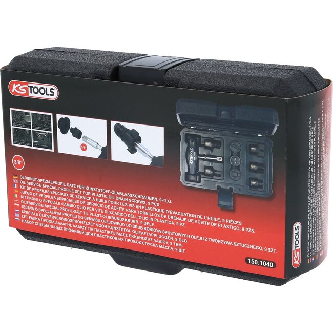 KS Tools speciale 3/8" olieverversingsprofielset voor kunststof olieaftappluggen - 9 - delig - 150.1040