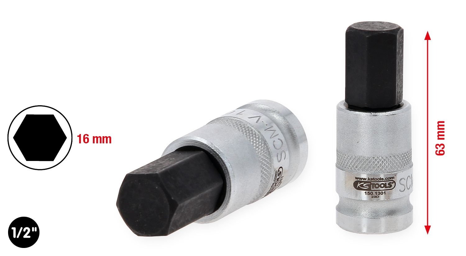 KS Tools 1/2" Bit-dopsleutel binnenzeskant voor HV batterijbevestigingen voor VAG - 16mm - 150.1301, foto 2 van 5